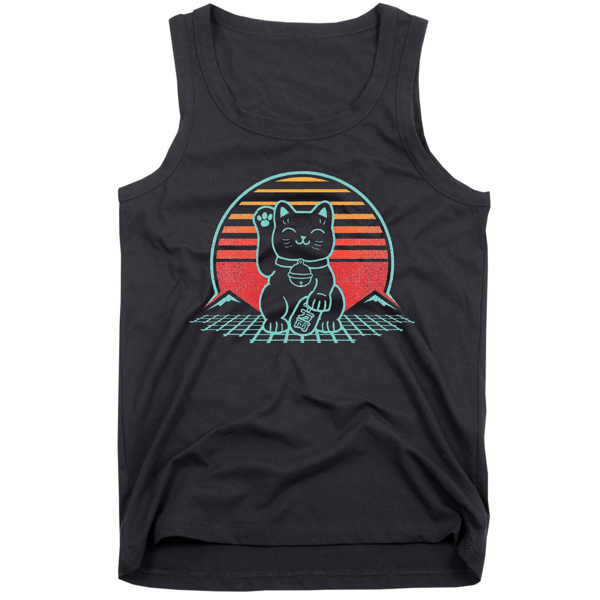 Maneki Neko Japanese Lucky Cat Retro Aesthetic Kawaii  Tank Top