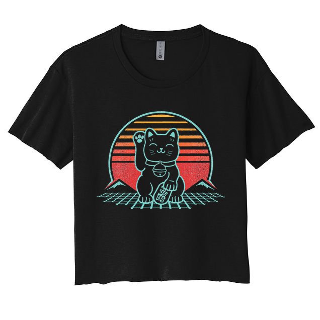Maneki Neko Japanese Lucky Cat Retro Aesthetic Kawaii  Women's Crop Top Tee