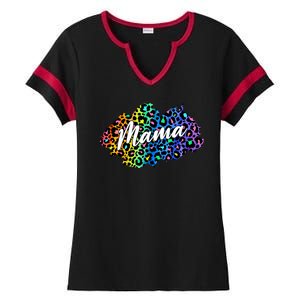 Mama Neon Leopard Print Cute Gift Ladies Halftime Notch Neck Tee