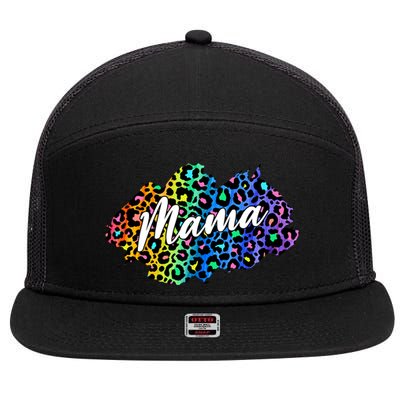 Mama Neon Leopard Print Cute Gift 7 Panel Mesh Trucker Snapback Hat