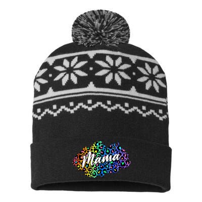 Mama Neon Leopard Print Cute Gift USA-Made Snowflake Beanie