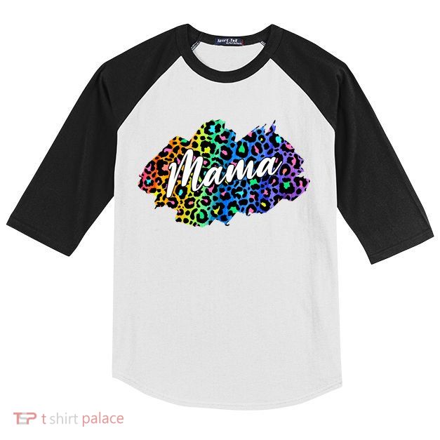 Mama Neon Leopard Print Cute Gift Kids Colorblock Raglan Jersey