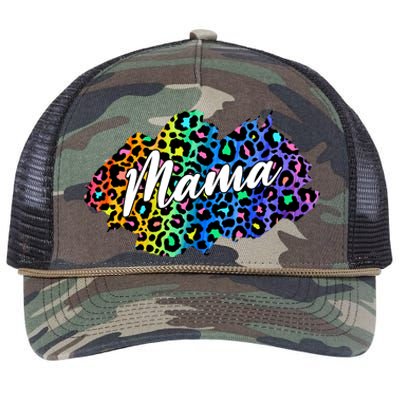 Mama Neon Leopard Print Cute Gift Retro Rope Trucker Hat Cap