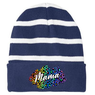 Mama Neon Leopard Print Cute Gift Striped Beanie with Solid Band