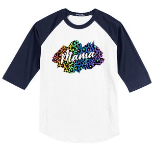 Mama Neon Leopard Print Cute Gift Baseball Sleeve Shirt