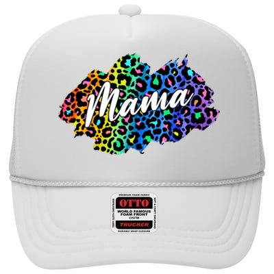 Mama Neon Leopard Print Cute Gift High Crown Mesh Back Trucker Hat