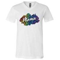 Mama Neon Leopard Print Cute Gift V-Neck T-Shirt