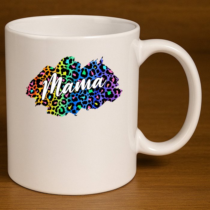 Mama Neon Leopard Print Cute Gift 11oz C Handle Ceramic Mug