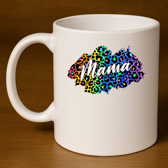 Mama Neon Leopard Print Cute Gift 11oz C Handle Ceramic Mug