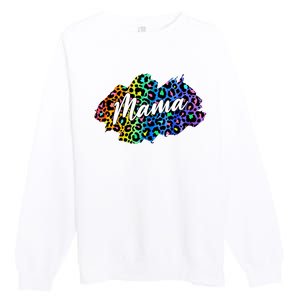 Mama Neon Leopard Print Cute Gift Premium Crewneck Sweatshirt