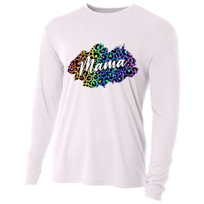 Mama Neon Leopard Print Cute Gift Cooling Performance Long Sleeve Crew