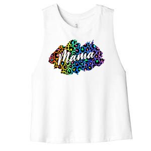 Mama Neon Leopard Print Cute Gift Women's Racerback Cropped Tank