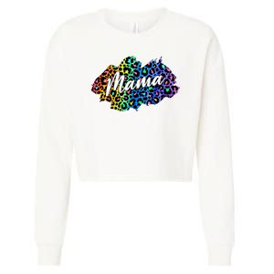 Mama Neon Leopard Print Cute Gift Cropped Pullover Crew