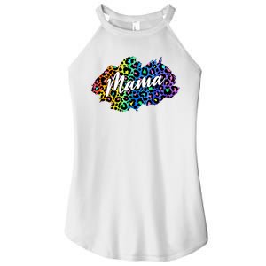 Mama Neon Leopard Print Cute Gift Women's Perfect Tri Rocker Tank