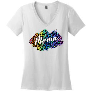 Mama Neon Leopard Print Cute Gift Women's V-Neck T-Shirt