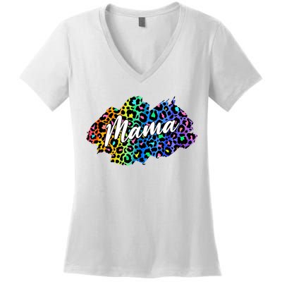 Mama Neon Leopard Print Cute Gift Women's V-Neck T-Shirt