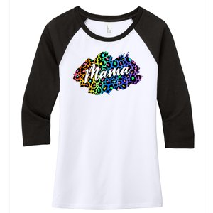 Mama Neon Leopard Print Cute Gift Women's Tri-Blend 3/4-Sleeve Raglan Shirt