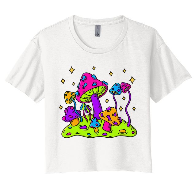Mushroom Night Landscape Aesthetic Cottagecore Crop Top