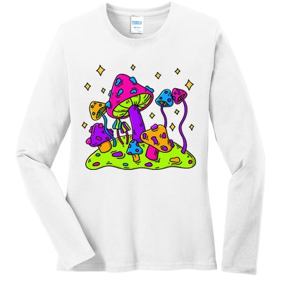 Mushroom Night Landscape Aesthetic Cottagecore Ladies Long Sleeve Shirt
