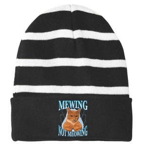 Mewing Not Meowing Funny Meme Striped Beanie with Solid Band