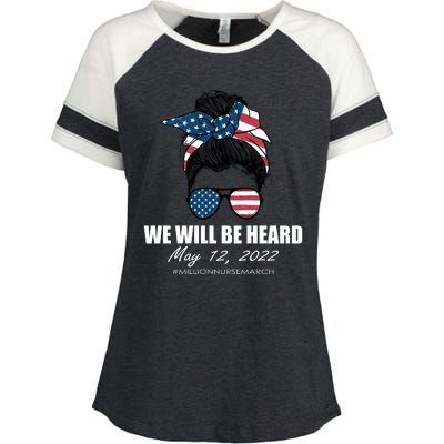 Million Nurse March We Will Be Heard Messy Bun USA Enza Ladies Jersey Colorblock Tee