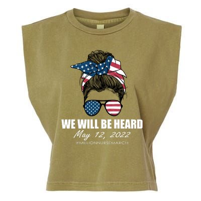 Million Nurse March We Will Be Heard Messy Bun USA Garment-Dyed Women's Muscle Tee