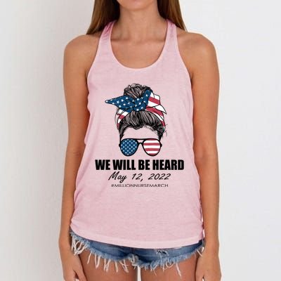 Million Nurse March We Will Be Heard Messy Bun USA Women's Knotted Racerback Tank