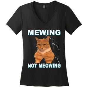 Mewing Not Meowing Funny Cat Meme Feline Women's V-Neck T-Shirt