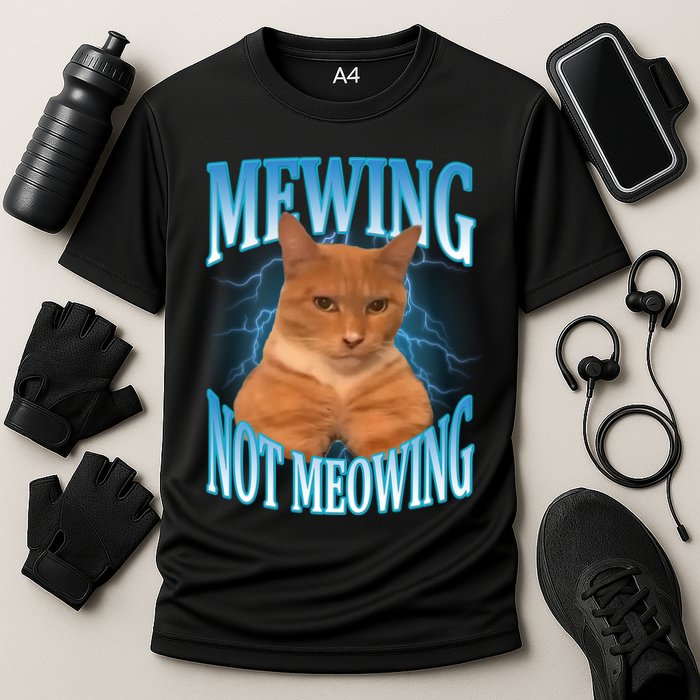 Mewing Not Meowing Funny Cat Meme Cooling Performance Crew T-Shirt