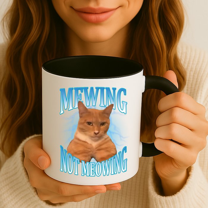 Mewing Not Meowing Funny Cat Meme Mug