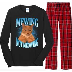 Mewing Not Meowing Funny Cat Meme Long Sleeve Pajama Set