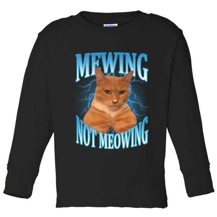 Mewing Not Meowing Funny Cat Meme Toddler Long Sleeve Shirt