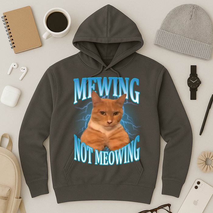Mewing Not Meowing Funny Cat Meme Hoodie