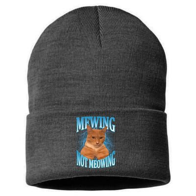 Mewing Not Meowing Funny Cat Meme Sustainable Knit Beanie