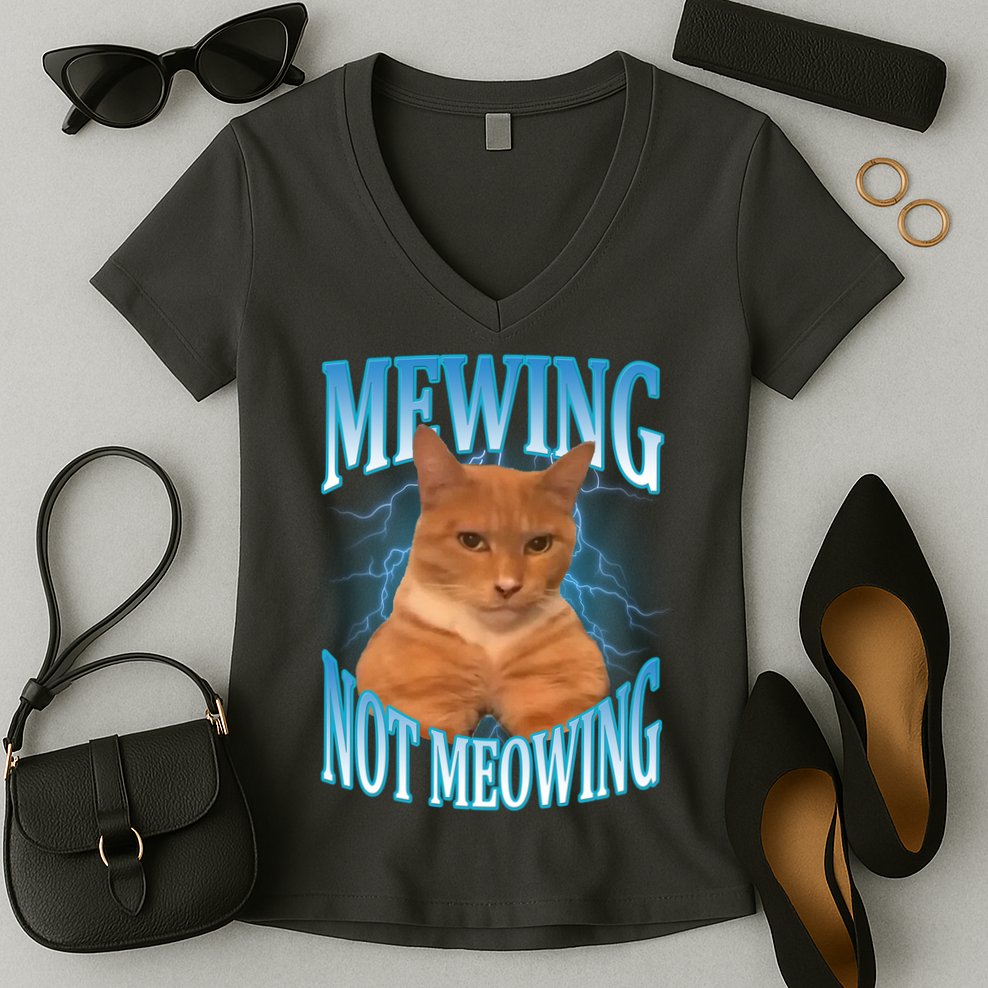 Mewing Not Meowing Funny Cat Meme Women's V-Neck T-Shirt