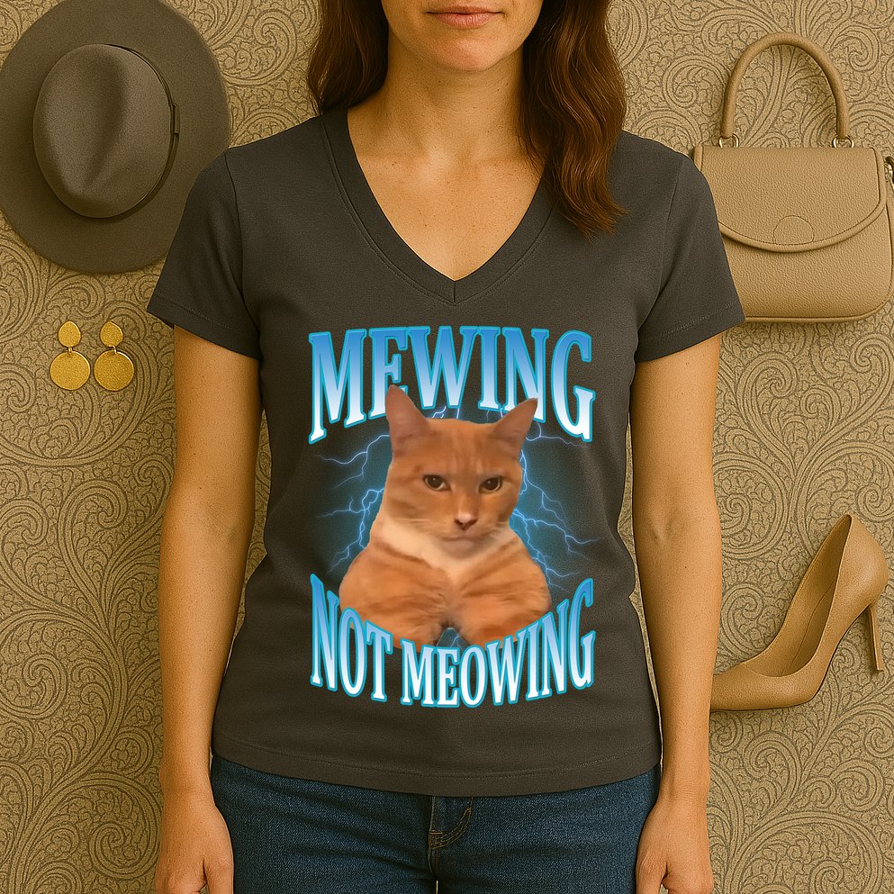 Mewing Not Meowing Funny Cat Meme Women's V-Neck T-Shirt