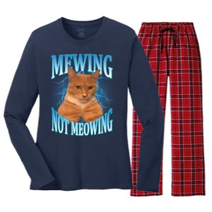 Mewing Not Meowing Funny Cat Meme Women's Long Sleeve Flannel Pajama Set 