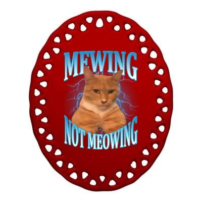 Mewing Not Meowing Funny Cat Meme Ceramic Oval Ornament