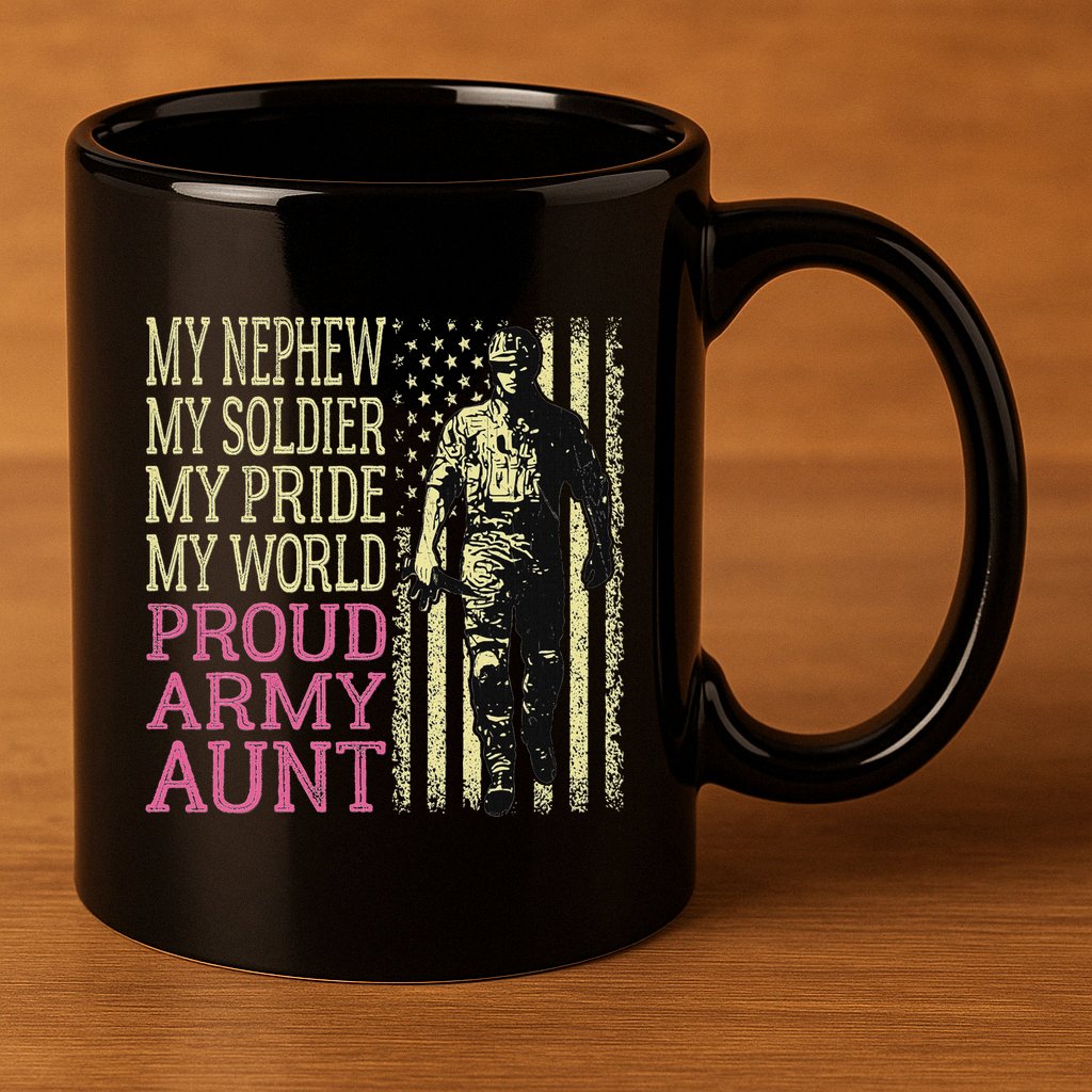 My Nephew My Soldier Hero Proud Army Aunt Military Auntie 11oz C Handle Ceramic Mug
