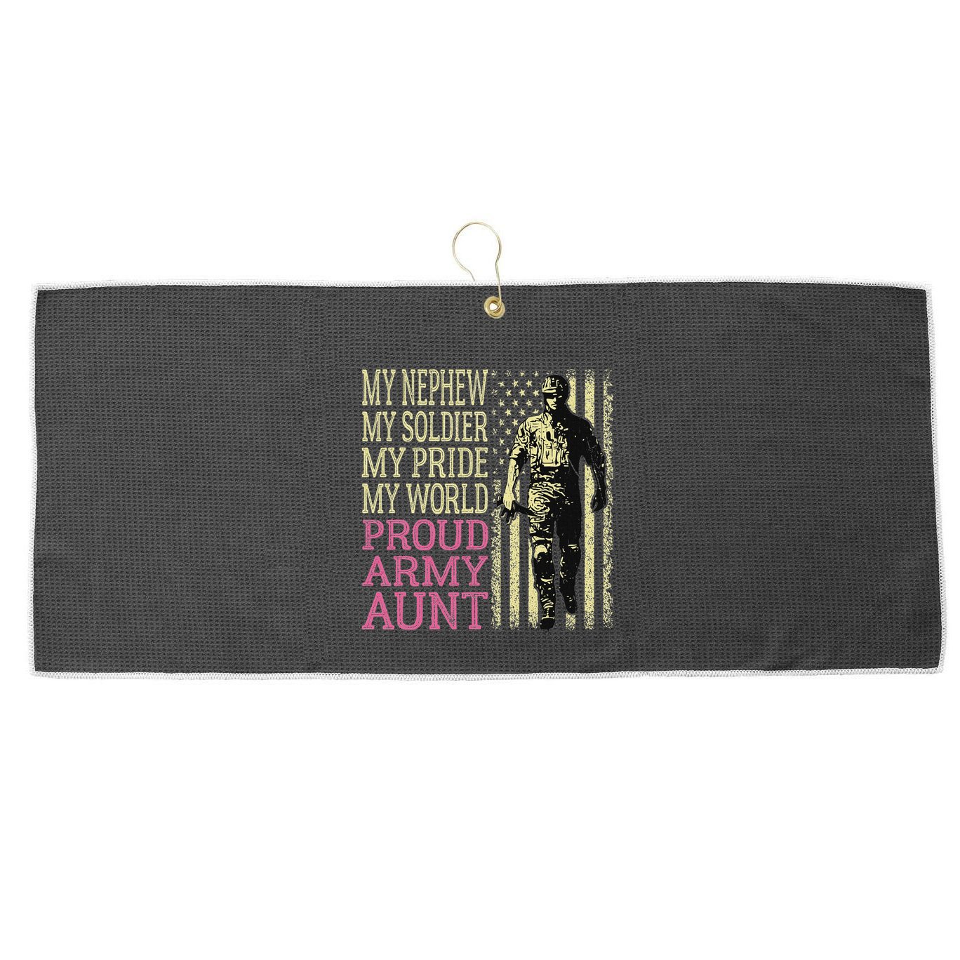 My Nephew My Soldier Hero Proud Army Aunt Military Auntie Large Microfiber Waffle Golf Towel