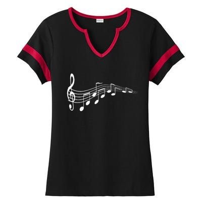 Musical Notes Music Dad Text In Treble Clef Ladies Halftime Notch Neck Tee