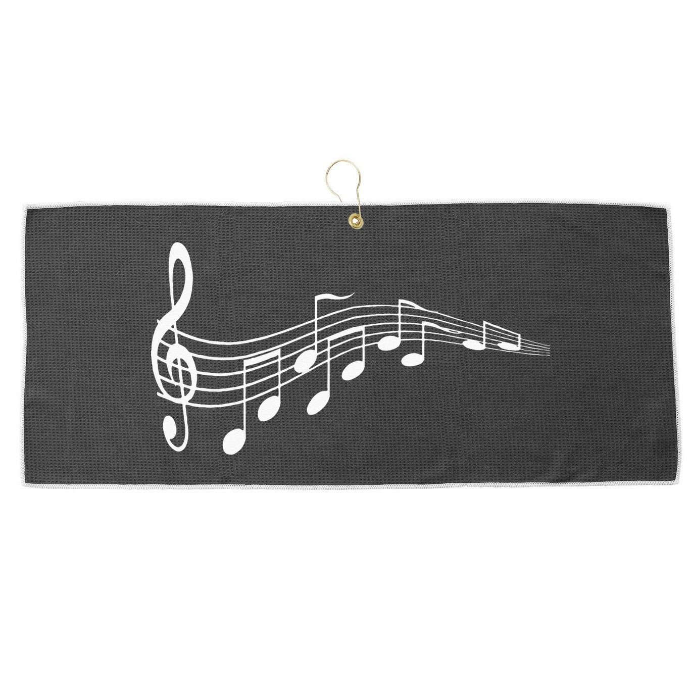 Musical Notes Music Dad Text In Treble Clef Large Microfiber Waffle Golf Towel