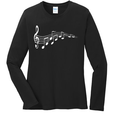 Musical Notes Music Dad Text In Treble Clef Ladies Long Sleeve Shirt