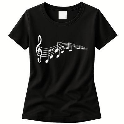 Musical Notes Music Dad Text In Treble Clef Womens T-Shirt