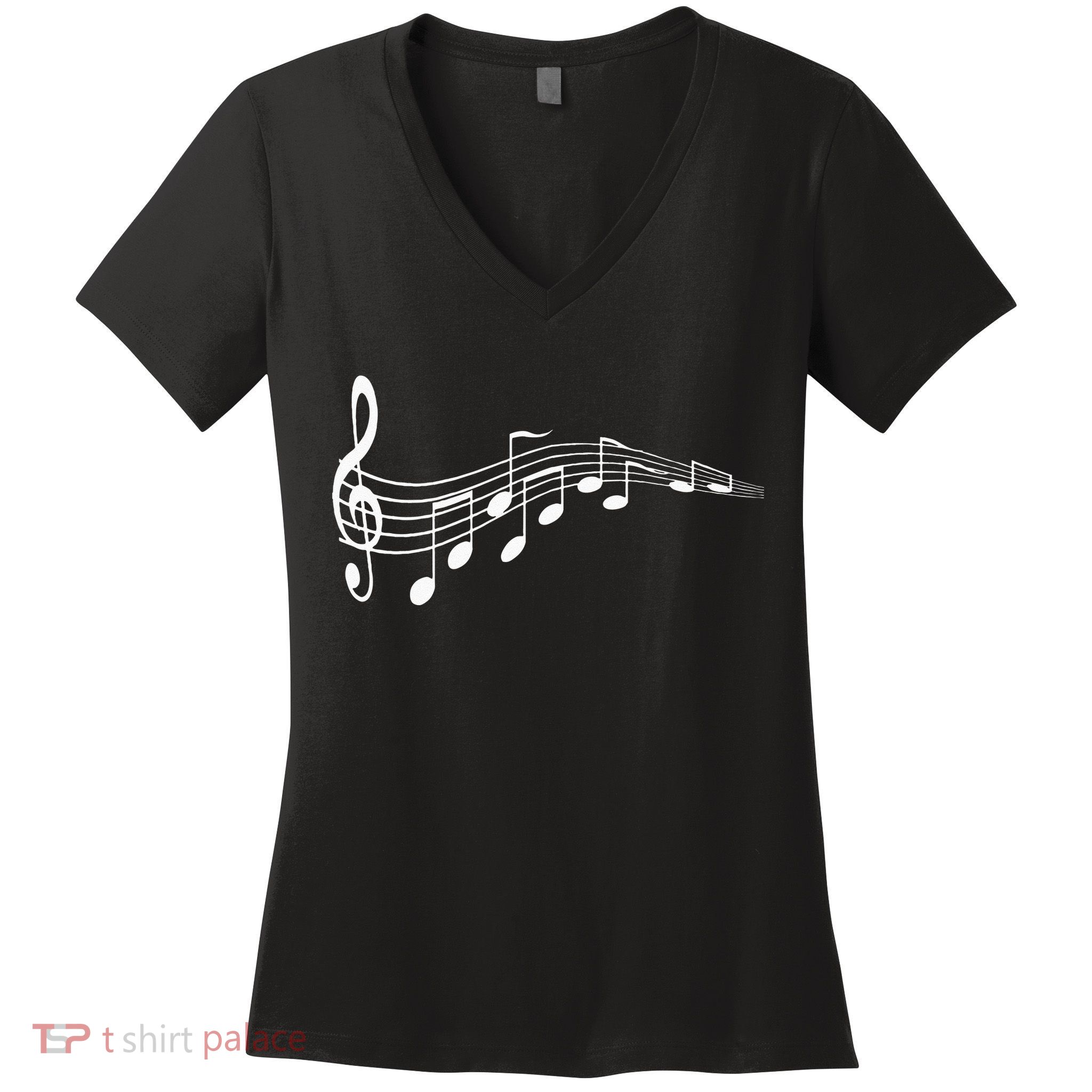Musical Notes Music Dad Text In Treble Clef Women's V-Neck T-Shirt