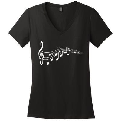 Musical Notes Music Dad Text In Treble Clef Women's V-Neck T-Shirt