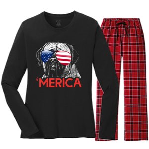 Merica Neapolitan Mastiff American Flag 4th Of July Women's Long Sleeve Flannel Pajama Set 