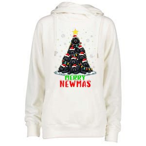 Merry Newmas Newfoundland Christmas Tree Dog Lovers Holiday Womens Funnel Neck Pullover Hood