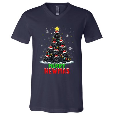 Merry Newmas Newfoundland Christmas Tree Dog Lovers Holiday V-Neck T-Shirt