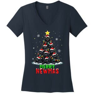 Merry Newmas Newfoundland Christmas Tree Dog Lovers Holiday Women's V-Neck T-Shirt